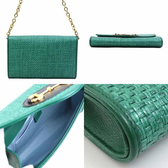 GUCCI Green Raffia Horsebit Shoulder Bag - Picture 3 of 5